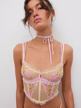 For Love And Lemons Floral Frenzy Bustier Pastel Yellow